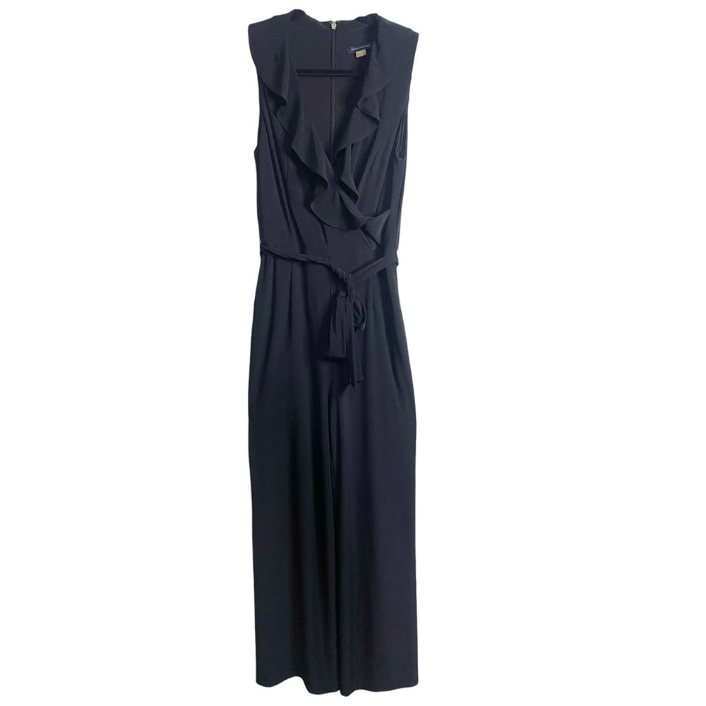 Tommy Hilfiger Black Sleeveless Ruffle V-Neck Jumpsuit Women’s Size 2 Stretchy - Picture 2 of 9